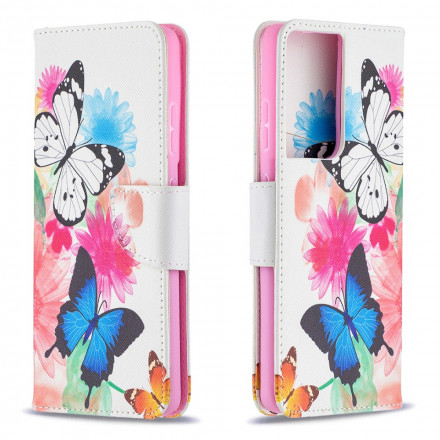 Housse Samsung Galaxy S21 Ultra 5G Papillons et Fleurs Peints Housse Samsung Galaxy S21 Ultra 5G Papillons et Fleurs Peints