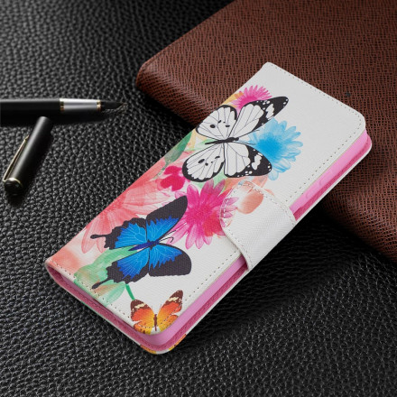 Housse Samsung Galaxy S21 Ultra 5G Papillons et Fleurs Peints Housse Samsung Galaxy S21 Ultra 5G Papillons et Fleurs Peints