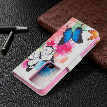 Housse Samsung Galaxy S21 Ultra 5G Papillons et Fleurs Peints Housse Samsung Galaxy S21 Ultra 5G Papillons et Fleurs Peints