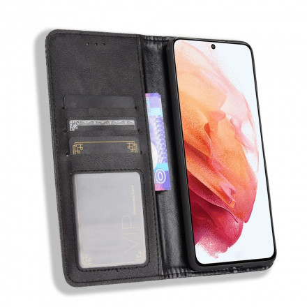 Flip Cover Samsung Galaxy S21 5G Effet Cuir Vintage Stylisé Flip Cover Samsung Galaxy S21 5G Effet Cuir Vintage Stylisé