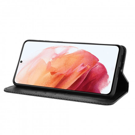Flip Cover Samsung Galaxy S21 5G Effet Cuir Vintage Stylisé Flip Cover Samsung Galaxy S21 5G Effet Cuir Vintage Stylisé