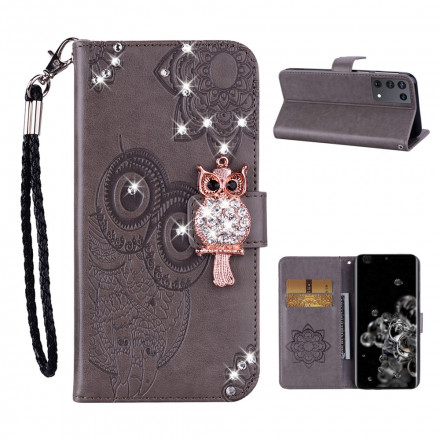 Housse Samsung Galaxy S21 Ultra 5G Hibou Mandala et Breloque