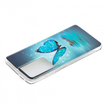Coque Samsung Galaxy S21 Ultra 5G Papillon Bleu Fluorescente