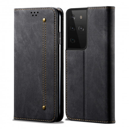 Flip Cover Samsung Galaxy S21 Ultra 5G Tissu Jeans Flip Cover Samsung Galaxy S21 Ultra 5G Tissu Jeans