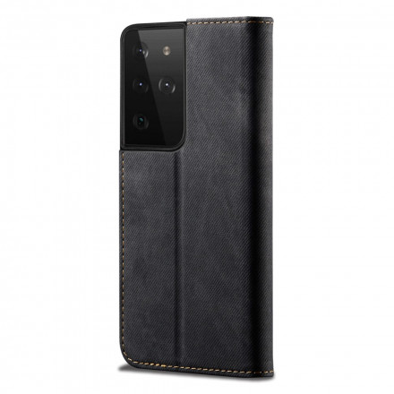 Flip Cover Samsung Galaxy S21 Ultra 5G Tissu Jeans Flip Cover Samsung Galaxy S21 Ultra 5G Tissu Jeans