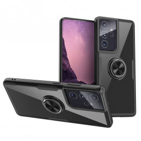 Coque Samsung Galaxy S21 Ultra 5G Fibre Carbone Anneau Métallique