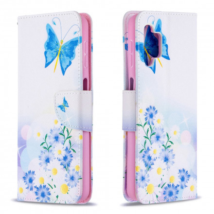 Housse Samsung Galaxy A32 5G Papillons et Fleurs Peints Housse Samsung Galaxy A32 5G Papillons et Fleurs Peints