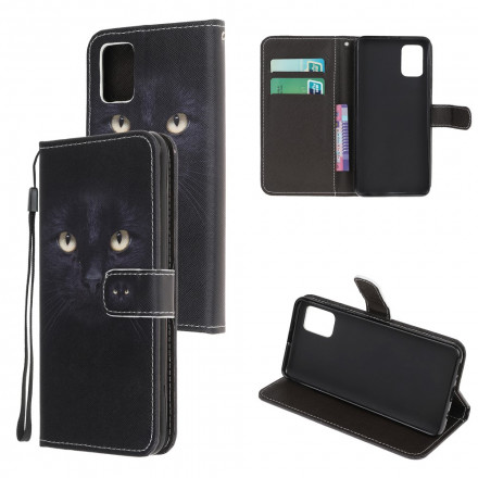 Housse Samsung Galaxy A32 5G Yeux de Chat Noir à Lanière Housse Samsung Galaxy A32 5G Yeux de Chat Noir à Lanière