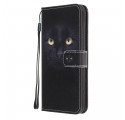Housse Samsung Galaxy A32 5G Yeux de Chat Noir à Lanière