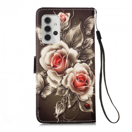 Housse Samsung Galaxy A32 5G Roses Dorées Housse Samsung Galaxy A32 5G Roses Dorées