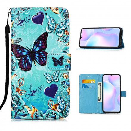 Housse Xiaomi Redmi 9A Love Butterflies à Lanière Housse Xiaomi Redmi 9A Love Butterflies à Lanière