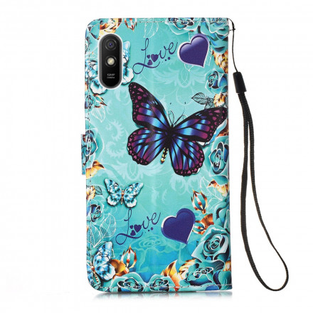 Housse Xiaomi Redmi 9A Love Butterflies à Lanière