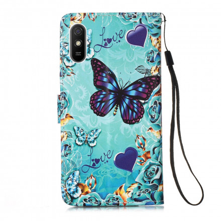Housse Xiaomi Redmi 9A Love Butterflies à Lanière Housse Xiaomi Redmi 9A Love Butterflies à Lanière