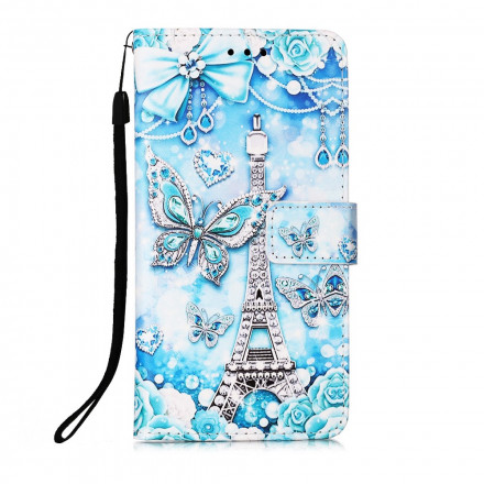 Housse Xiaomi Redmi 9A Tour Eiffel Papillons à Lanière Housse Xiaomi Redmi 9A Tour Eiffel Papillons à Lanière