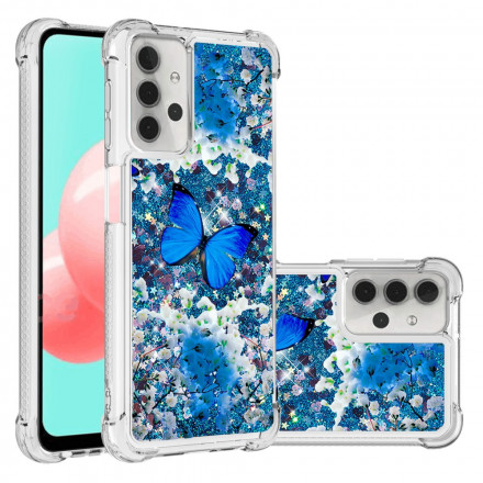 Coque Samsung Galaxy A32 5G Papillons Bleus Paillettes Coque Samsung Galaxy A32 5G Papillons Bleus Paillettes