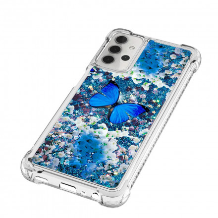Coque Samsung Galaxy A32 5G Papillons Bleus Paillettes