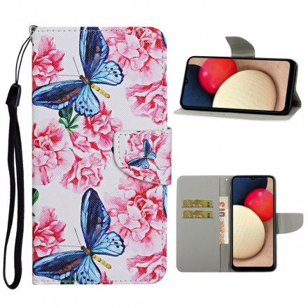 Housse Samsung Galaxy A52 5G Papillons Floraux Lanière Housse Samsung Galaxy A52 5G Papillons Floraux Lanière