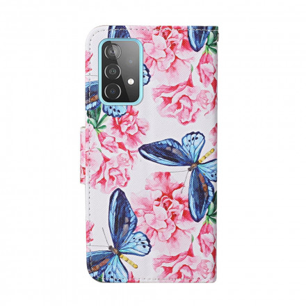 Housse Samsung Galaxy A52 5G Papillons Floraux Lanière Housse Samsung Galaxy A52 5G Papillons Floraux Lanière