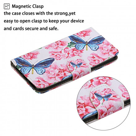 Housse Samsung Galaxy A52 5G Papillons Floraux Lanière Housse Samsung Galaxy A52 5G Papillons Floraux Lanière
