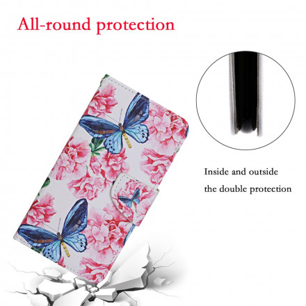Housse Samsung Galaxy A52 5G Papillons Floraux Lanière Housse Samsung Galaxy A52 5G Papillons Floraux Lanière