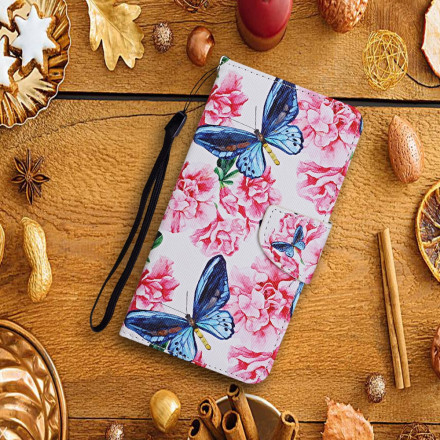 Housse Samsung Galaxy A52 5G Papillons Floraux Lanière Housse Samsung Galaxy A52 5G Papillons Floraux Lanière