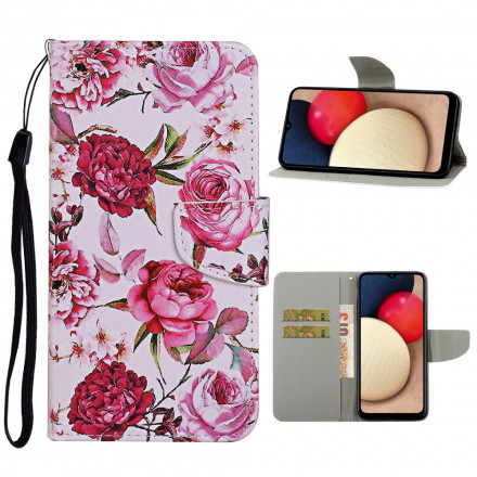 Housse Samsung Galaxy A52 5G Fleurs Magistrales avec Lanière Housse Samsung Galaxy A52 5G Fleurs Magistrales avec Lanière