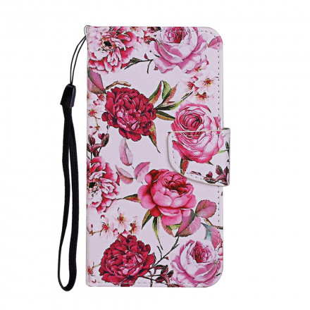 Housse Samsung Galaxy A52 5G Fleurs Magistrales avec Lanière Housse Samsung Galaxy A52 5G Fleurs Magistrales avec Lanière