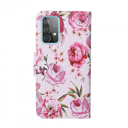 Housse Samsung Galaxy A52 5G Fleurs Magistrales avec Lanière Housse Samsung Galaxy A52 5G Fleurs Magistrales avec Lanière