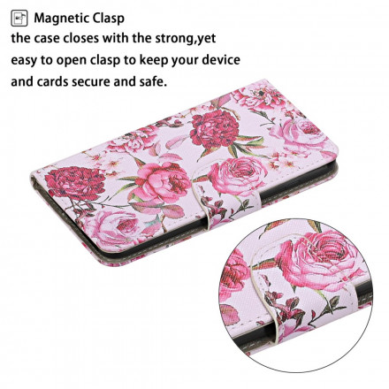 Housse Samsung Galaxy A52 5G Fleurs Magistrales avec Lanière Housse Samsung Galaxy A52 5G Fleurs Magistrales avec Lanière