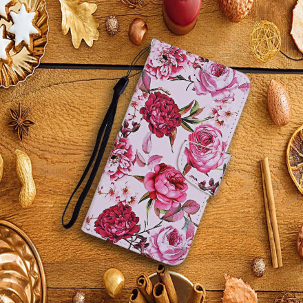 Housse Samsung Galaxy A52 5G Fleurs Magistrales avec Lanière