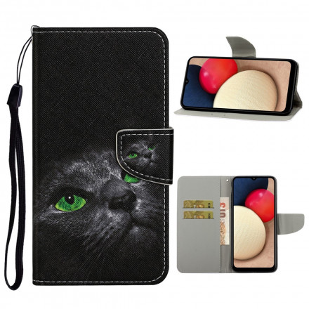Housse Samsung Galaxy A52 5G Chat aux Yeux Verts avec Lanière Housse Samsung Galaxy A52 5G Chat aux Yeux Verts avec Lanière