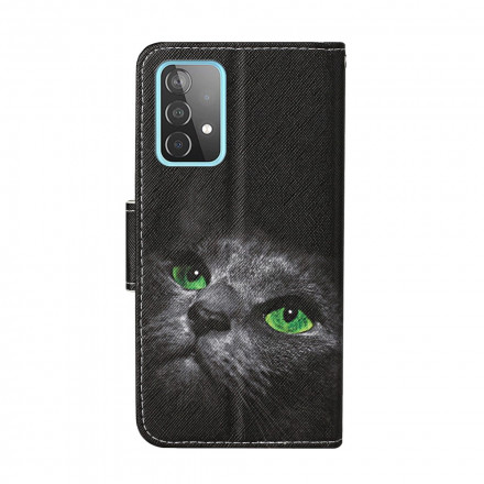 Housse Samsung Galaxy A52 5G Chat aux Yeux Verts avec Lanière Housse Samsung Galaxy A52 5G Chat aux Yeux Verts avec Lanière