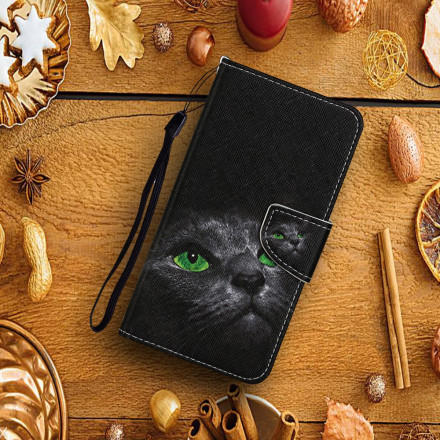 Housse Samsung Galaxy A52 5G Chat aux Yeux Verts avec Lanière Housse Samsung Galaxy A52 5G Chat aux Yeux Verts avec Lanière