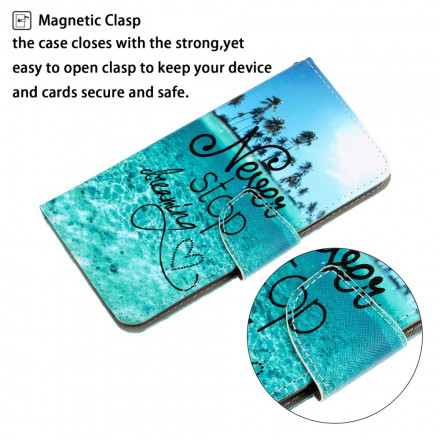 Housse Samsung Galaxy A52 5G Never Stop Dreaming Marine à Lanière Housse Samsung Galaxy A52 5G Never Stop Dreaming Marine à Lanière