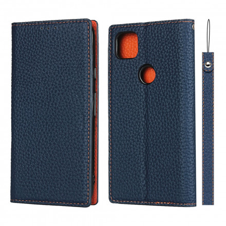 Flip Cover Google Pixel 4a Cuir Litchi Véritable à Lanière Flip Cover Google Pixel 4a Cuir Litchi Véritable à Lanière