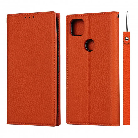 Flip Cover Google Pixel 4a Cuir Litchi Véritable à Lanière Flip Cover Google Pixel 4a Cuir Litchi Véritable à Lanière
