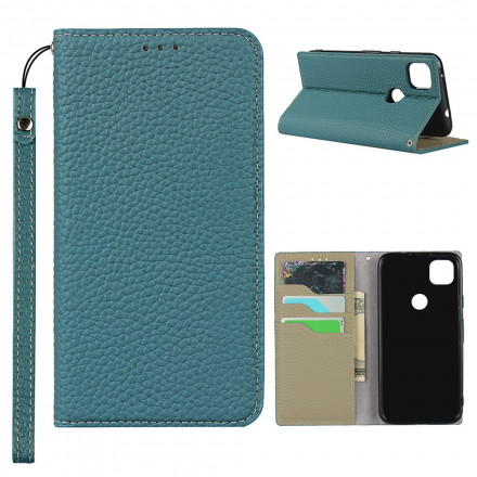 Flip Cover Google Pixel 4a Cuir Litchi Véritable à Lanière Flip Cover Google Pixel 4a Cuir Litchi Véritable à Lanière