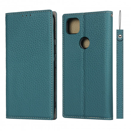 Flip Cover Google Pixel 4a Cuir Litchi Véritable à Lanière Flip Cover Google Pixel 4a Cuir Litchi Véritable à Lanière