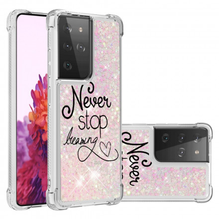 Coque Samsung Galaxy S21 Ultra 5G Never Stop Dreaming Paillettes Coque Samsung Galaxy S21 Ultra 5G Never Stop Dreaming Paillettes