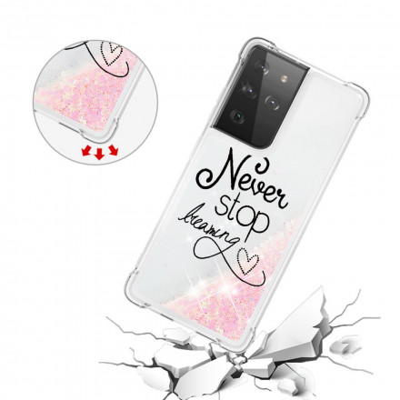 Coque Samsung Galaxy S21 Ultra 5G Never Stop Dreaming Paillettes Coque Samsung Galaxy S21 Ultra 5G Never Stop Dreaming Paillettes
