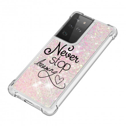 Coque Samsung Galaxy S21 Ultra 5G Never Stop Dreaming Paillettes Coque Samsung Galaxy S21 Ultra 5G Never Stop Dreaming Paillettes