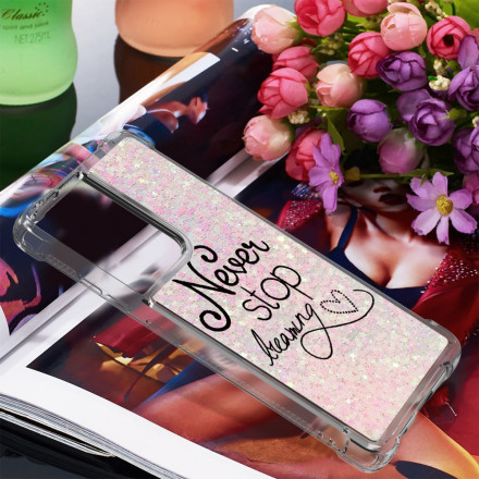Coque Samsung Galaxy S21 Ultra 5G Never Stop Dreaming Paillettes Coque Samsung Galaxy S21 Ultra 5G Never Stop Dreaming Paillettes