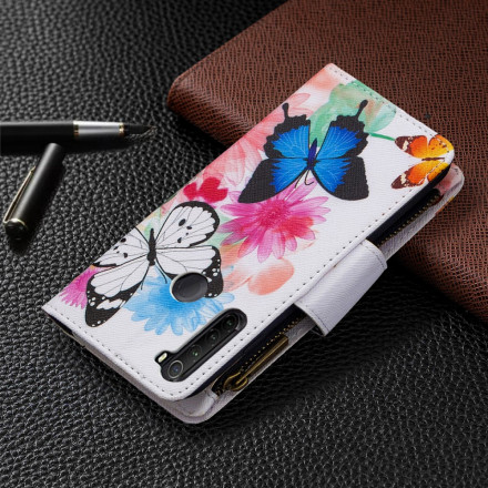 Housse Xiaomi Redmi Note 8T Poche Zippée Papillons