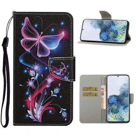 Housse Samsung Galaxy S21 Ultra 5G Papillons et Lanière Housse Samsung Galaxy S21 Ultra 5G Papillons et Lanière