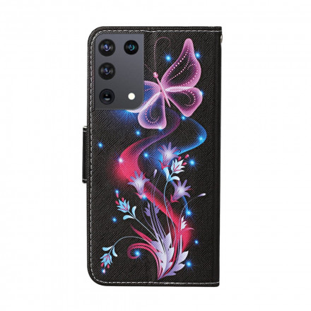 Housse Samsung Galaxy S21 Ultra 5G Papillons et Lanière Housse Samsung Galaxy S21 Ultra 5G Papillons et Lanière
