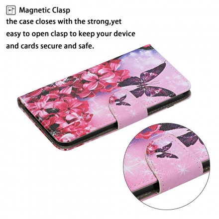 Housse Samsung Galaxy S21 Ultra 5G Papillons Floraux Lanière Housse Samsung Galaxy S21 Ultra 5G Papillons Floraux Lanière