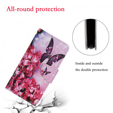 Housse Samsung Galaxy S21 Ultra 5G Papillons Floraux Lanière Housse Samsung Galaxy S21 Ultra 5G Papillons Floraux Lanière