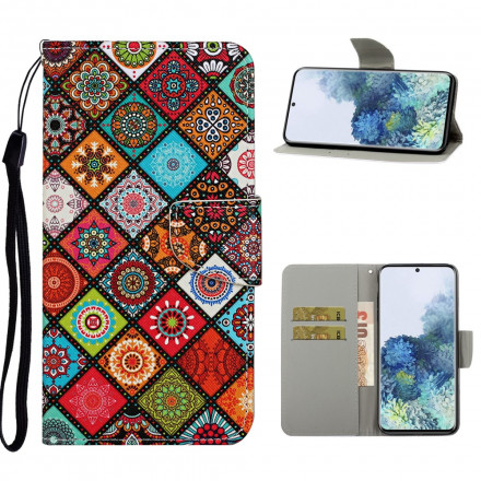 Housse Samsung Galaxy S21 Ultra 5G Patchwork Mandalas avec Lanière