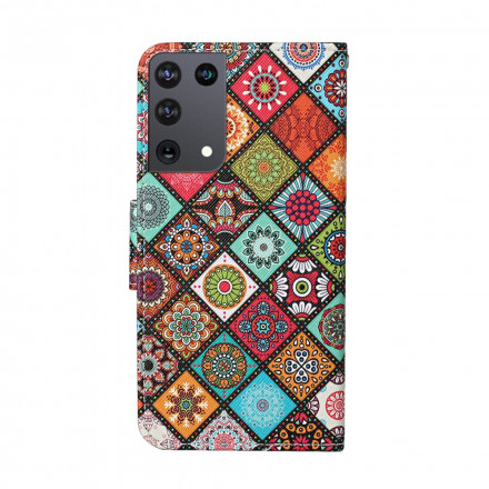 Housse Samsung Galaxy S21 Ultra 5G Patchwork Mandalas avec Lanière Housse Samsung Galaxy S21 Ultra 5G Patchwork Mandalas avec Lanière