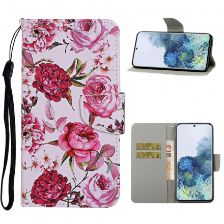 Housse Samsung Galaxy S21 Ultra 5G Fleurs Magistrales avec Lanière Housse Samsung Galaxy S21 Ultra 5G Fleurs Magistrales avec Lanière